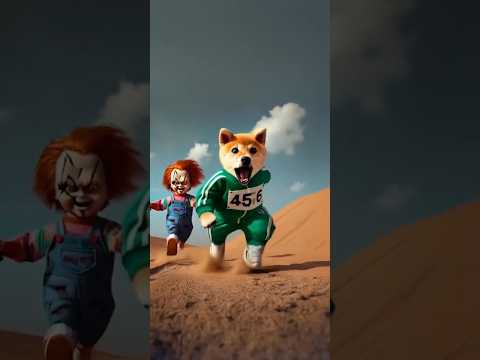 Cute dog, Chucky and Squid Game doll 😱💀 #dog #funny #cartoon