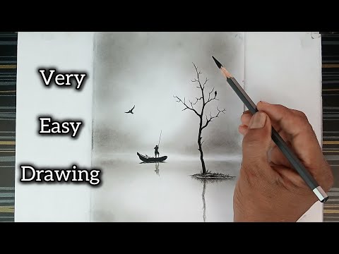 Pencil drawing of landscape scenery with easy ways.