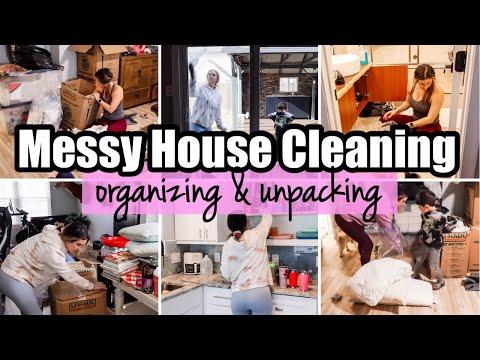 HUGE MESSY HOUSE CLEAN WITH ME | CLEAN & UNPACK | ALMOST DONE UNPACKING! SPEED CLEAN WITH ME 2024