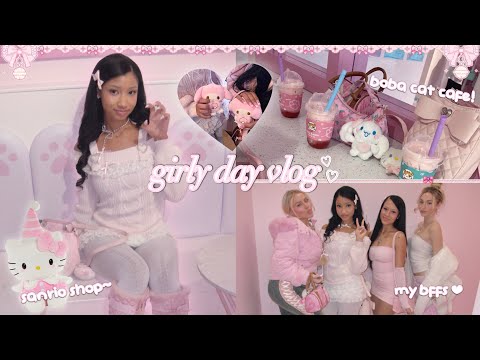 girly day vlog ft. my besties! ♡ cat cafe, japan town, sanrio shopping~