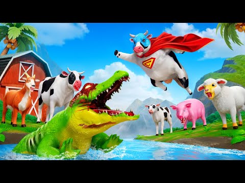 Super Cow Fights Zombie Crocodile to Save Forest Animals! Cow, Goat, Sheep, Pig Epic Adventure