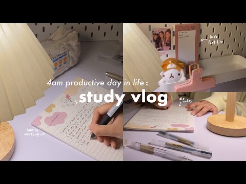 4am productive study vlog 📝🍮waking up early, studying biology, journaling, coffee + more