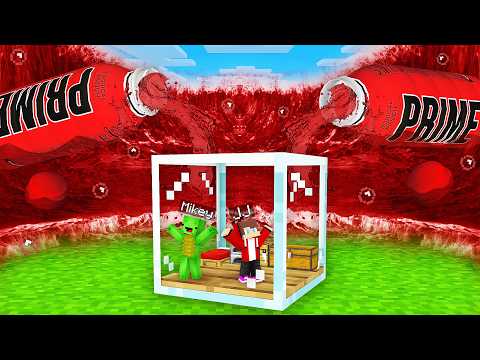 JJ and Mikey GLASS Bunker vs PRIME Drink Doomsday Survive Battle in Minecraft - Maizen