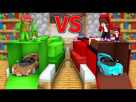 JJ's RICH Car vs Mikey's POOR Car Inside SECRET Head Base in Minecraft - Maizen