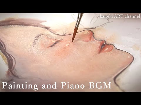 【アクリルガッシュ】イラストメイキング🌼アネモネの女の子と蝶々 Making-of Paining, piano BGM, no talking