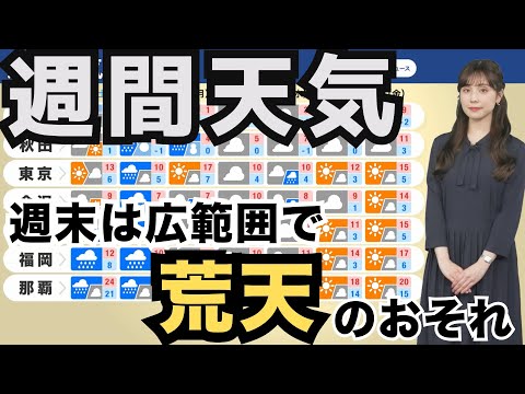 【週間天気】週末は広範囲で荒天のおそれ　寒の戻りに