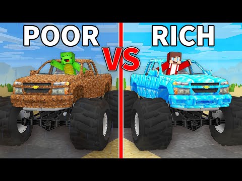 JJ and Mikey: POOR vs RICH Monster Truck Trip in Minecraft - Maizen