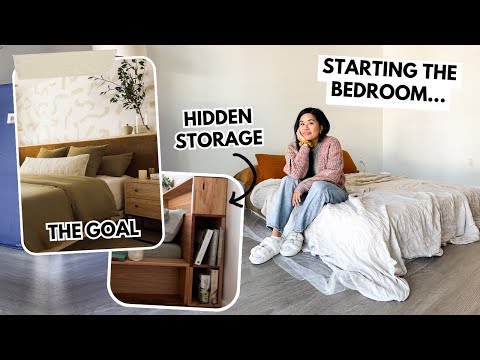 I DIY-ed MY DREAM BED! *velvet upholstered headboard with hidden bookshelf storage*