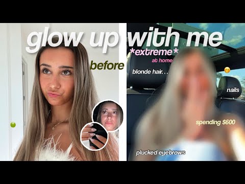 EXTREME glow up with me✨new hair, nails, makeup routine + at home beauty tips