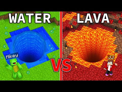 JJ's LAVA Tunnel vs Mikey's WATER Tunnel Elemental Battle in Minecraft - Maizen