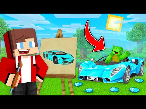 JJ and Mikey Using DRAWING MOD to UPGRADE Car in Minecraft - Maizen