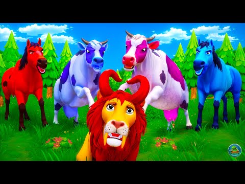 Color Cows Counter Attack on Lion King | Epic Animal Revolt Battles | Super Animals Rescue Adventure