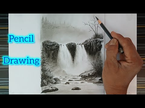 How to draw waterfall landscape step by step.