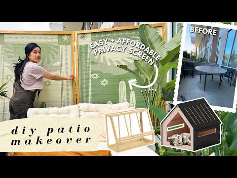 EXTREME SMALL PATIO MAKEOVER | diy large privacy screen, stained glass, pet house *very zen*