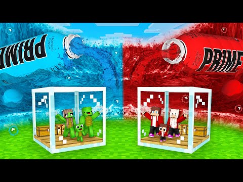 JJ's RICH and Mikey's POOR GLASS Family Bunker vs PRIME Drink Doomsday Battle in Minecraft - Maizen