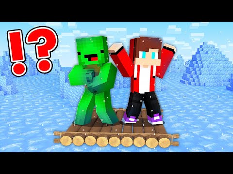 JJ And Mikey On RAFT In COLD SEA In Minecraft - Maizen