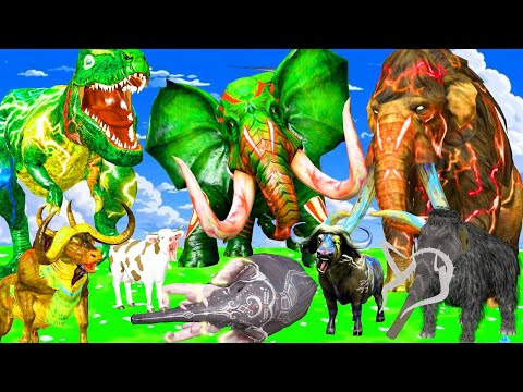 15 Mammoth Elephant Cow vs 5 Giant Wolf Tiger vs Zombie Bull Attack Cow Cartoon Baby Save By Mammoth