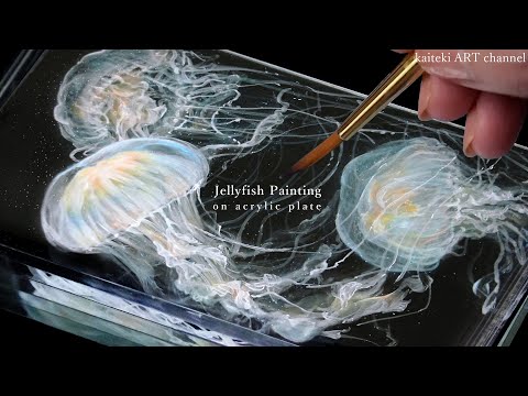 【光る！】セリアのアクリル板にリアルなクラゲを描く＆ Acrylic Painting on acrylic plates, Luminescent Realistic Jellyfish