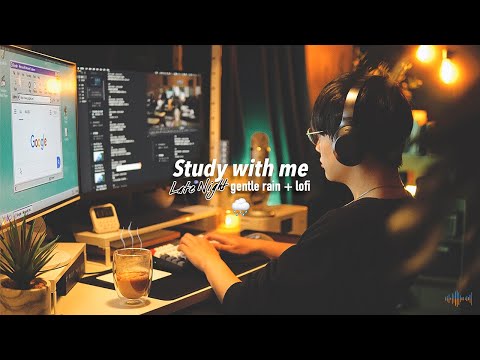 📚2-HOUR LATE NIGHT STUDY / gentle rain🌧 + lofi music  / 50 minute Pomodoro / with timer+bell