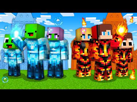 JJ and Mikey ICE vs FIRE Family Elemental Battle in Minecraft - Maizen