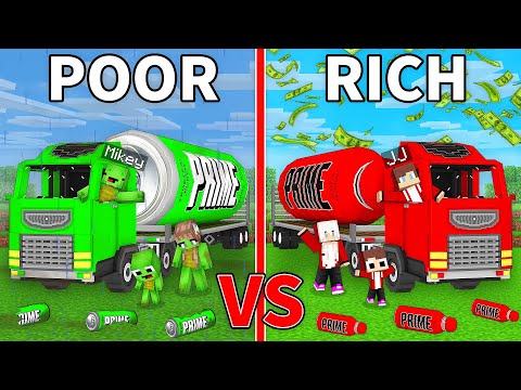 JJ's Family RICH PRIME Truck vs Mikey's Family POOR Prime Truck Survive Battle in Minecraft - Maizen