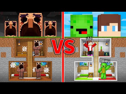 JJ and Mikey vs SCARY Villager UNDERGROUND Base Battle in Minecraft - Maizen