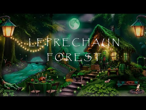 LEPRECHAUN PARTY IN THE FOREST-SAINT PATRICKS DAY CELEBRATION-SOFT CREEK-FOREST SOUNDS-DISTANT MUSIC