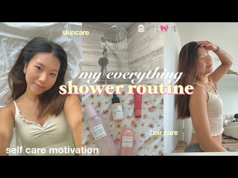 MY EVERYTHING SHOWER ROUTINE 🎀🫧 self care motivation & tips, skincare, makeup, haircare + more!