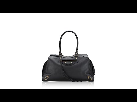 Balenciaga Grained Calfskin Neo Classic Gold Large Top Handle Bag Black