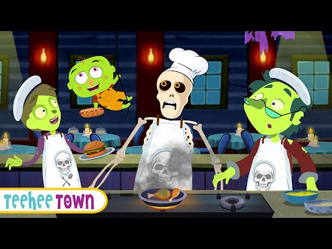 Five Zombies Cooking At A Spooky Restaurant | Funny Skeletons Song by Teehee Town