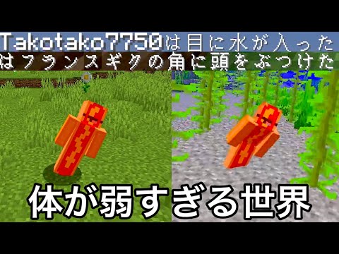 【マイクラ】あり得ないほど弱い体で検証&エンドラ討伐した結果.. 〜死因がショボすぎる世界でサバイバルしたら地獄どころではなかった〜【マインクラフト】【まいくら】【雑学】【裏技】