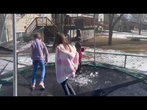 Fun with the snow on trampoline 😂🫣😅#fyp #fun #kids