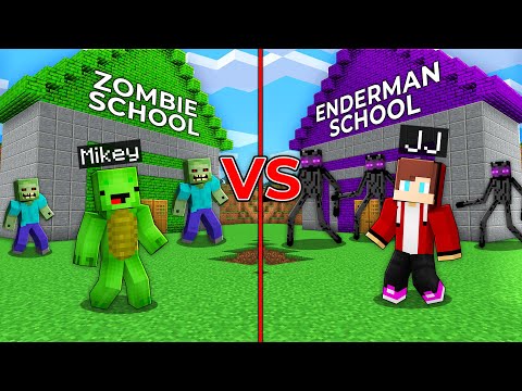 Maizen ENDERMAN School vs Mikey ZOMBIE School Survival Battle in Minecraft Maizen!