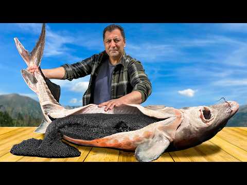 Cooking Giant Sturgeon with Caviar! Incredible Recipes in a Mountain Village from Wilderness Cooking