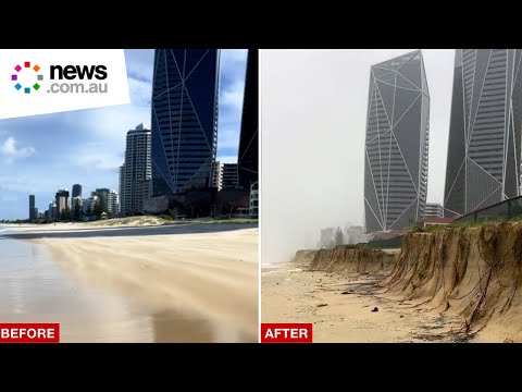 Massive swells erode 2-metre cliffs off iconic Gold Coast beach