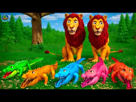 Color Animals Comedy Battle : Lion King vs Crocodile Hatchlings | Wild Animals Funny Videos 2024