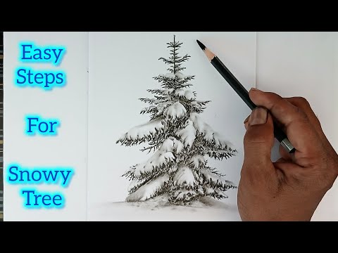 How to draw snowy tree by pencil.