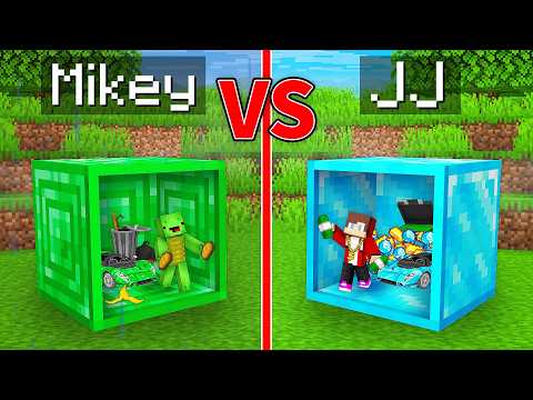 JJ's DIAMOND BLOCK vs Mikey's EMERALD BLOCK Survive Battle in Minecraft - Maizen