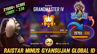 Raistar Total Minus 338 GyanSujan Highest Minus😭 27000+ Score Lobby Gone Wrong - Garena Free Fire