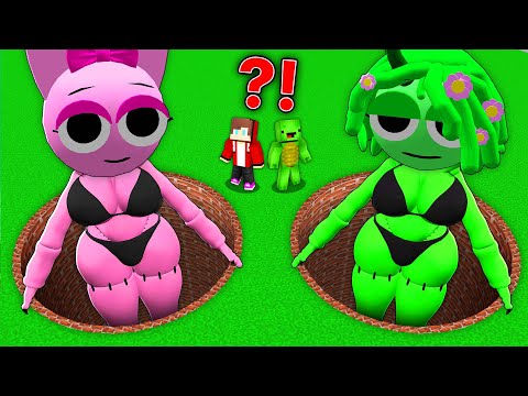 JJ and Mikey Found a SPRUNKI GIRLS PIT : GREEN vs PINK in Minecraft Maizen!