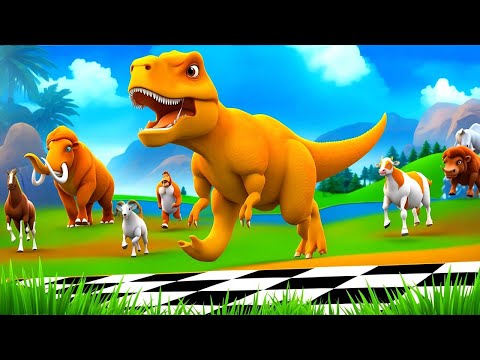 T-Rex Wild Animals & Farm Animals Face Off in an Epic Race Challenge - Who Will Win?