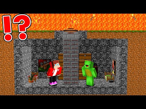 JJ And Mikey Build A BEDROCK BUNKER Under The LAVA In Minecraft - Maizen