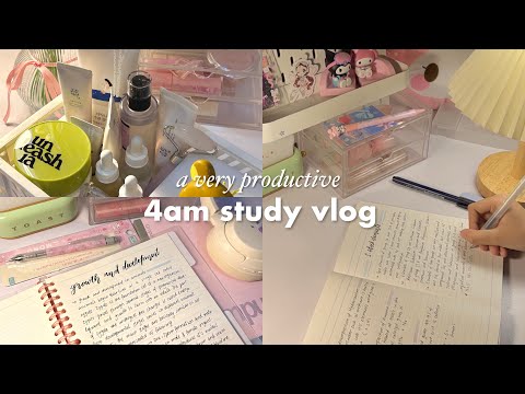 4am productive study vlog📔🍧lots of studying, cleaning my room, organising skincare, snack haul⋆𐙚