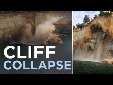 Cliff collapses into lake, narrowly missing kayakers