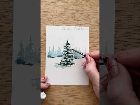 Watercolor snowy tree using salt! Day 11 of 12 days of watercolor holiday card making