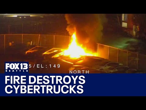 Fire destroys, damages Cybertrucks in Seattle lot | FOX 13 Seattle