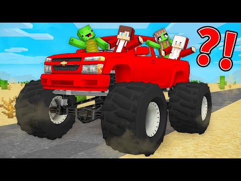 JJ and Mikey Family Survive in MONSTER TRUCK TRIP in Minecraft - Maizen