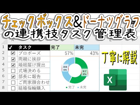 【Excel】ドーナツグラフとチェックボックス連動タスク管理表