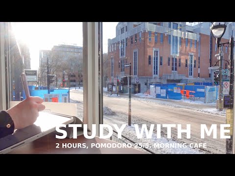 2-HOUR STUDY WITH ME Pomodoro 25/5 No Music | At Sunrise [with Cafe Background Sound]