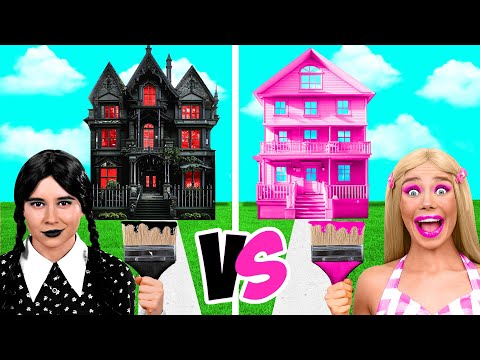 Wednesday vs Barbie One Colored House Challenge by BaRaFun Gold Challenge